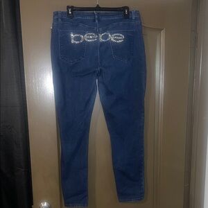 bebe Dark Blue Jeans with Rhinestone Logo